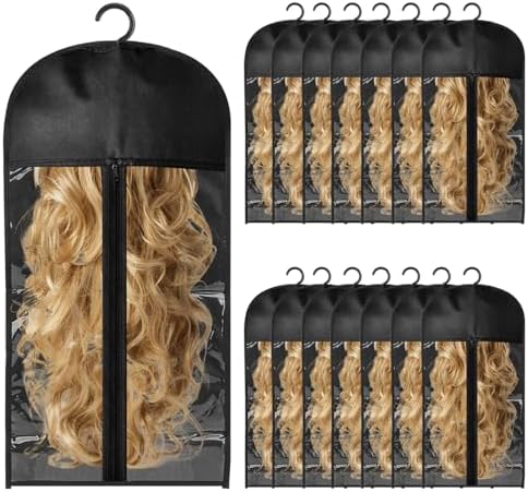 20 PCS 23.6 x 12 inches Wig Storage Bags with Hanger, Dust-Proof & Waterproof Wig Organizer for Hair Extensions, Wigs & Accessories, Wig Bag for Easy Organization & Protection(Black) by Unknown