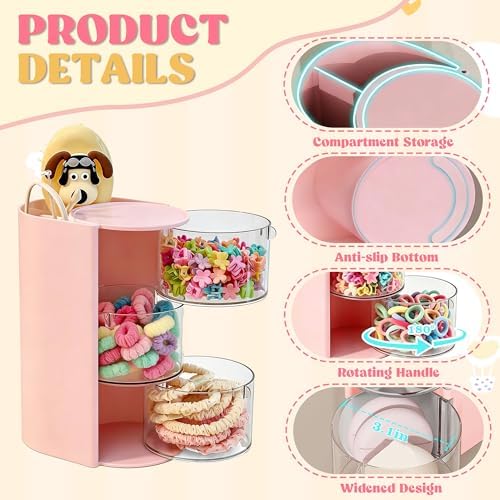 Azurphoric Hair Accessories Organizer with Hair Brush Holder(Pink, 3-Layer) - Image 4