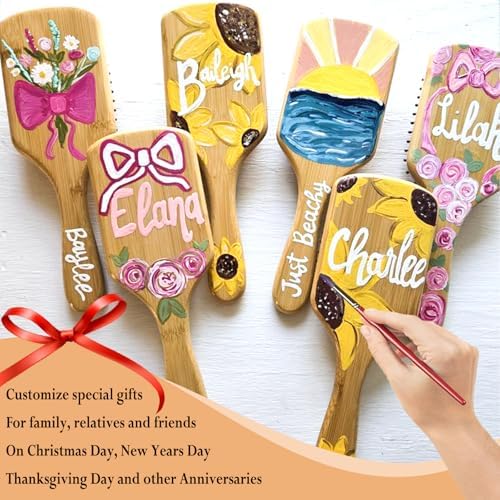 12 Pcs Bamboo Hair Brushes for Women, Bulk Natural Bamboo Bristles Paddle Brush for Scalp Massage, Engraving, Painting, DIY Custom Gifts for Wedding - Image 6