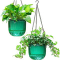 Melphoe 2 Pack Self Watering Hanging Planters Indoor Flower Pots, 6.5 Inch Outdoor Hanging Basket, Plant Hanger with 3Hooks Drainage Holes for Garden Home (Emerald) by Melphoe