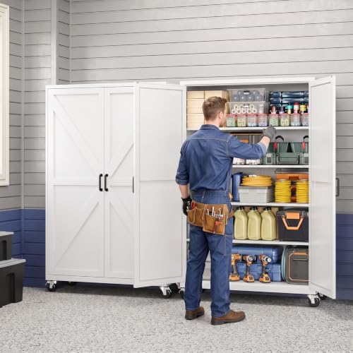 Yizosh Wide Deep Metal Pantry Storage Cabinet,Mobile Garage Storage Cabinet - Image 2
