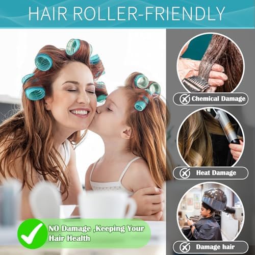 Hair Rollers, 12 Pack Self Grip Salon Hairdressing Curlers, DIY Curly Hairstyle, Large Rollers 1.57In Blue-Green - Image 4