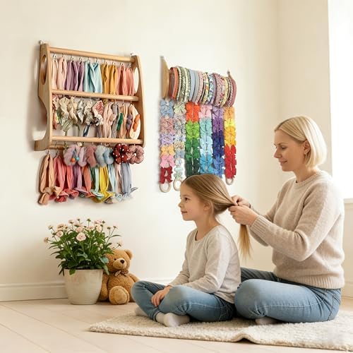 Headband Holder Hair Bows Organizer for Girls Large Capacity Wall Hanging Storage with 40 Metal Hooks 16.5 Inches x 6 Rows of Clip Spaces Hair Accessories Organizer for Baby (XL) by WIIYE
