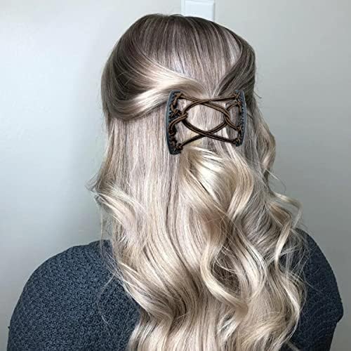 3 Pieces Elastic Magic Hair Comb Stretchy Double Comb Hair Forks Clips for Women Beaded Hairpins Girls Vintage Hairstyle Multipurpose Hair Accessories (Brown Black Navy) - Image 6