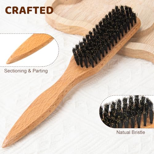 ZVOREI 5pcs Boar Bristle Slick Back Hair Brush Set, Pink - Image 5