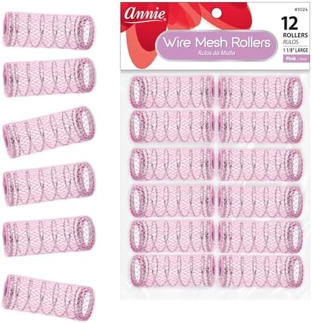 Annie Wire Mesh Rollers – Large 1 1/2 Inch Hair Curlers for Tight Curls & Ringlets, Heatless Styling Tools for Short to Long Hair – 12 Count (Pink) by AnnieInternational