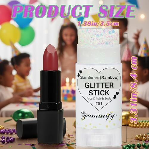 Rainbow White Hair Glitter Stick for Kids,Halloween Mermaid Costume Body Face Glitter, Singer Concert Cosplay Glitter Makeup,Waterproof Sequins Rave Outfit for Women,Mardi Gras Accessories - Image 4