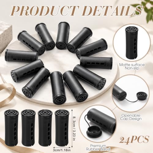WILLBOND 24 Pcs Large Perm Rods Plastic Hair Rollers, Black, Medium - Image 2