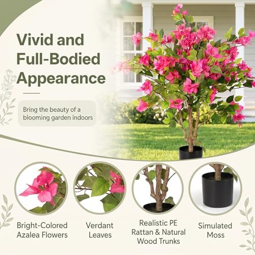3FT Artificial Bougainvillea Tree, Faux Bougainvillea for Indoor Outdoor Decor, Lifelike Bougainvillea Artificial Flowers Plant for Outdoors, Front Porch, Entryway, Office & Living Room - Image 3