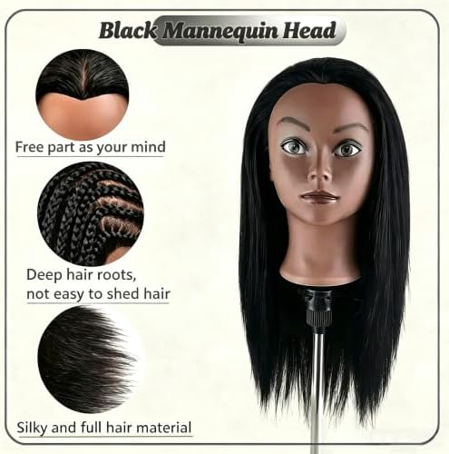 Black Mannequin Head with Hair, Cosmetology Mannequin Head for Braiding - Image 4