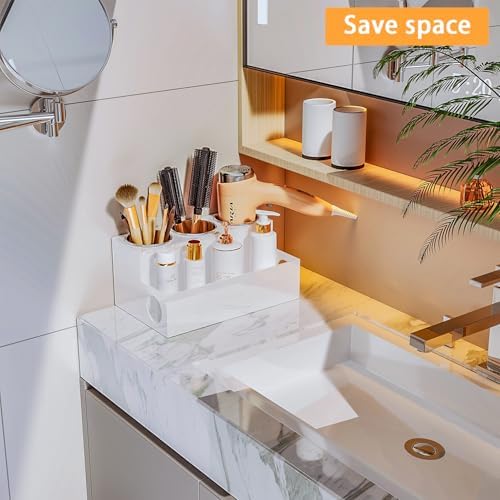 Countertop Hair Tool Organizer White Acrylic Holder for Vanity - Image 4