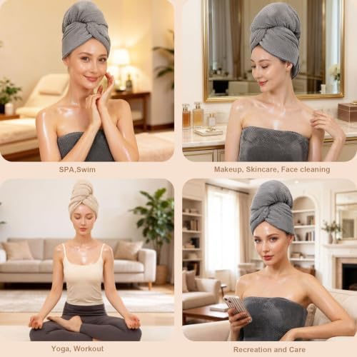 Microfiber Hair Towels, Waffle Hair Towel Set, Super Soft Highly Absorbent, Sturdy Quick Drying Turbans for Long, Thick, Curly Hair (2 Pack, 40" x 20") - Image 6