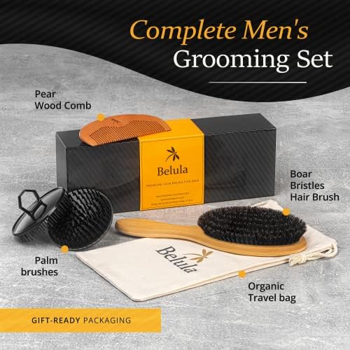 Belula 100% Boar Bristle Hair Brush Set for Men, Thin, Normal to Short Hair - Image 6