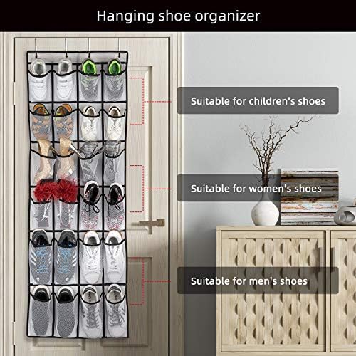 SAVERHO Over the Door Shoe Organizer, Hanging Shoe Organizer with 24 Mesh Large Pockets Door Shoe Rack Organizer for Men Women Kids Hanging Shoe Storage Bag.(White) - Image 6