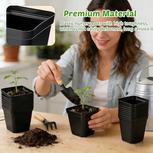 2.6in 100 Pcs Square Nursery Pots with 5 Pcs Plastic Seed Starting Trays - Image 3