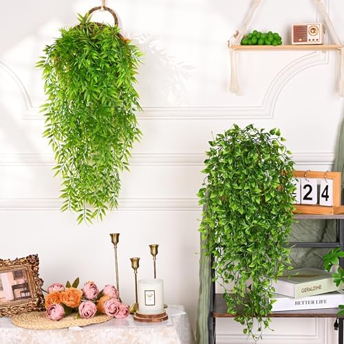 Waipfaru 4Pcs Artificial Hanging Plants, Fake Bamboo Leaves Vines - Image 5