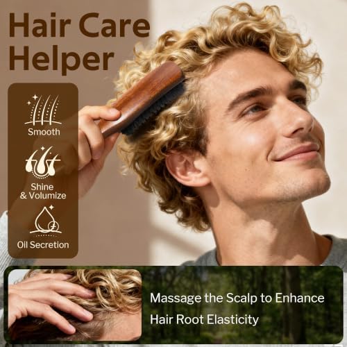 STYLEMATE Mens Hair Brush,Sapele Wood Nylon Stiff Bristles Hard Firm Hair Brush for Thick Hair, Slick Back Beard Brush for Smoothing, Detangling, Styling - Image 3