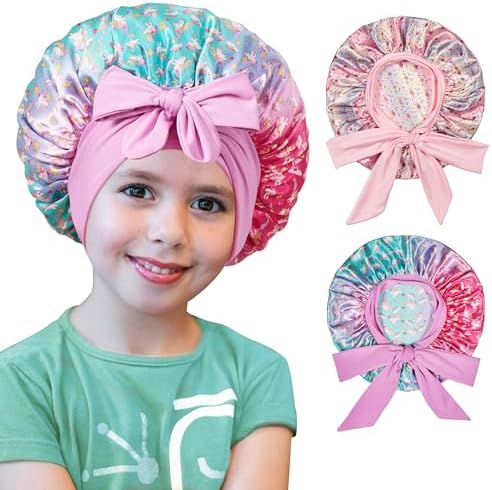 Silk Bonnet for Kids, Satin Hair Bonnet for Sleeping with Tie Band by choshion