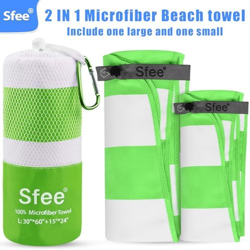 Sfee 2 in 1 Microfiber Beach Towel, Quick Dry Towel Camping Towel Travel Towel Super Absorbent Compact Lightweight Sports Gym Towels Set for Beach, Gym, Hiking, Pool, Backpacking, Bath, Yoga - Image 5