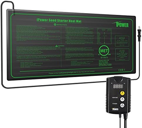 iPower 10" x 20" Warm Hydroponic Seedling Heat Mat and Digital Thermostat Control Combo Set for Seed Germination, Black by iPower