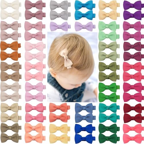 CLLOT Hair Clips, 70PCS Baby Girls Fully Lined Baby Bows Hair Pins Tiny 2' Hair Bows Alligator Clips for Infants Toddlers in Pairs by C%C3%89LLOT