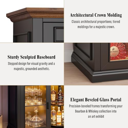 GDLF 60.2-Inch Home Bar Cabinet with Fridge Space, Amber LED, Black/Walnut - Image 5