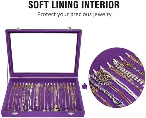 Vicoter 20 Hooks Necklace Organizer,Velvet Necklace Holder Tray with Lid - Image 3
