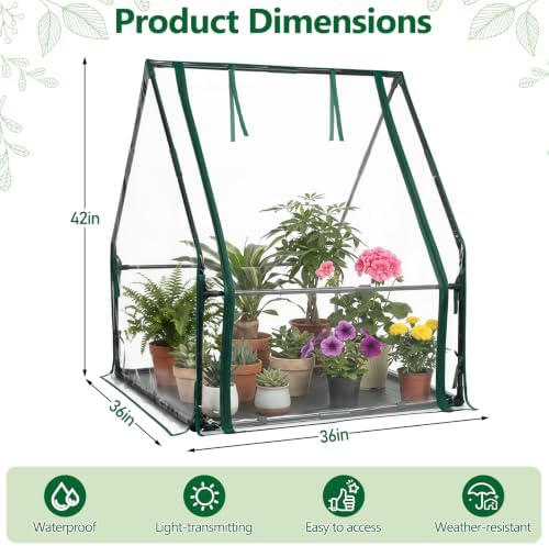 Mini Greenhouse with Waterproof Pad, 36" x 36" x 42" Tabletop Small Greenhouse for Indoor Outdoor Seed Starting, Portable Plant Cover Tent for Seedlings, Germination, Plant Protection - Image 2
