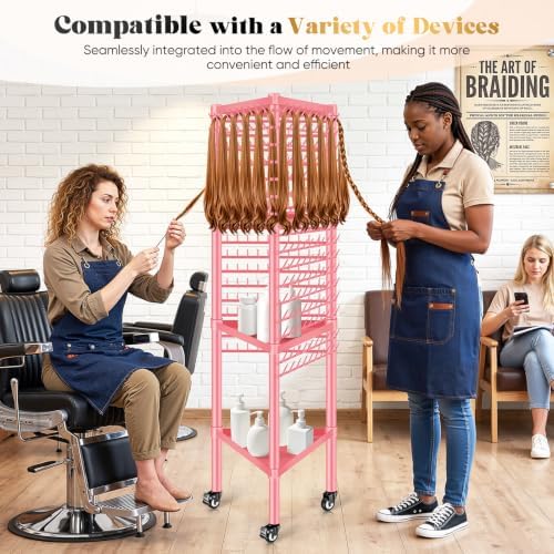 GADFISH Braiding Hair Rack with 5-Tray, Hair Extension Holder Hanger, 420 Pegs 3-side Rack for Braiding Separator Display Stand (Pink) - Image 6