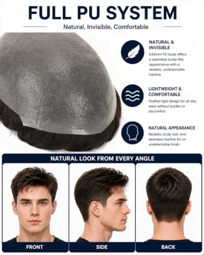 0.06mm Thin Skin Mens Hair System, #3 Medium Brown - Image 2