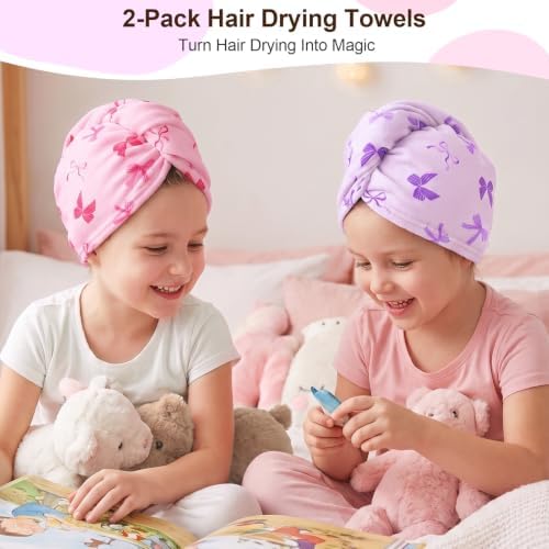 Kids Microfiber Hair Towel Wrap 2Pack Absorbent Hair Drying Turban for Girl - Image 2