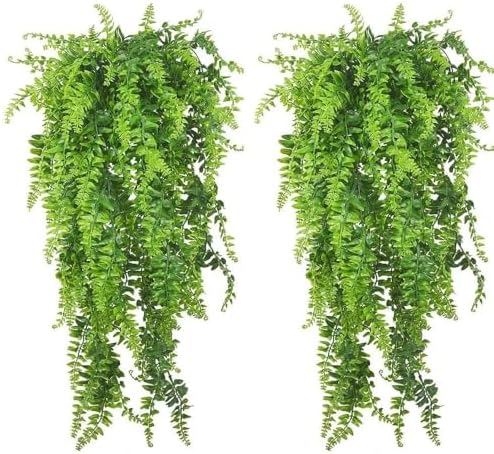 PINVNBY Reptile Plants Hanging Fake Vines Boston Climbing Terrarium Plant with Suction Cup for Bearded Dragons Lizards Crested Gecko Snake Hermit Crab and Tank Habitat Decorations (2 Pack) by PINVNBY
