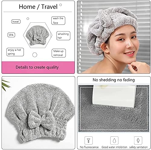 Microfiber Hair Towel Wrap, Soft Absorbent & Quick Drying Cap Set for Curly Thick Hair, Women & Girls - 2 Pcs (Stripe & Gray) - Image 4