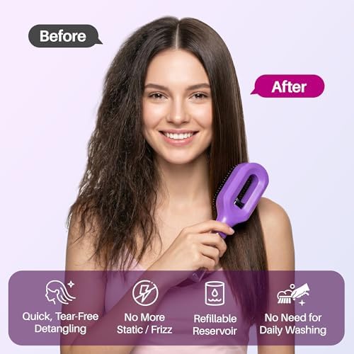 Hair Brush with Built-In Water Spray, Purple - Image 4