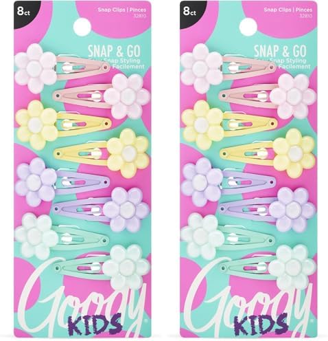 Goody Kids Mini Epoxy Contour Snap Clips - 8 Count, Daisy Charm - Just Snap Into Place - Suitable for All Hair Types - Pain-Free Hair Accessories for Women and Girls - All Day Comfort (Pack of 2) by Goody