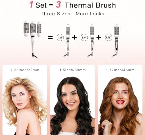 K&K 3 in 1 Thermal Brush Set, Ceramic Hot Brush, Fast Heating Curling Wand for Short, Medium & Long Hair, 5 Temperature Adjustment, Dual Voltage - Image 4