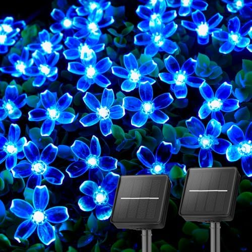 Brightown 2 Pack Total 52FT 120 LED Solar Flower String Lights for Outside Waterproof Fairy Lights for Garden Yard Fence Patio Christmas Tree Wedding Party Decor, Blue by Brightown