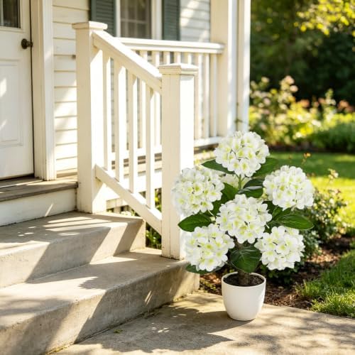 2FT White Hydrangea Artificial Flowers Tree Large Real Touch Faux Silk Hydrangea Plants Potted Fake Flower in White Pot for Home Indoor Outdoor Front Porch Garden Entrance Living Room Decor - Image 7