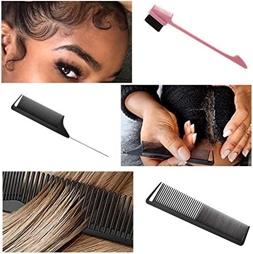 EZ Detangler Brush with Edge Brush, Rat Tail Combs Set for Natural, Curly, Wet/Dry, Black Hair, Flex Detangling Brush set for Hair Style and Cuting, No Pain and Easy Clean in Daily Use（Pink + Black) - Image 6