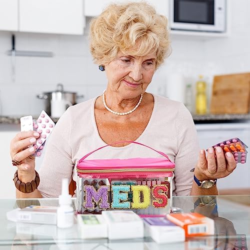 Geetery Meds Travel Bag, Meds Chenille Letter Clear Hot Pink - Image 6