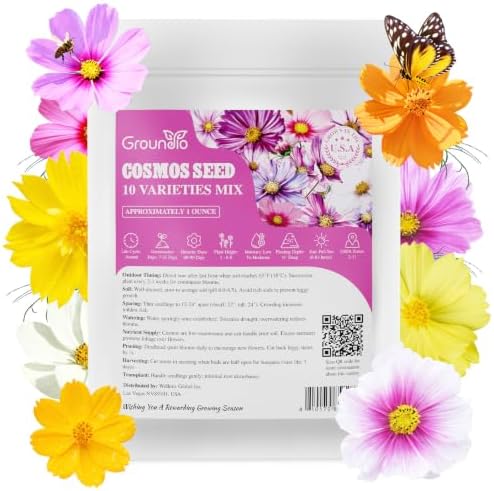 10 Varieties Cosmos Seeds,1 Ounce Over 5000+ Crazy Blend Cosmos Wildflower Seeds -Sensation Mix, Candystripe, Gloria and Sulphur, Non-GMO | Heirloom | Open Pollinated by Groundio