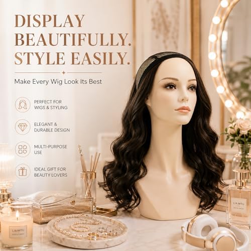17-inch Female Mannequin Head Form with Eyelashes and Lips Display Stand for Wigs, Hats, Jewelry - Image 7