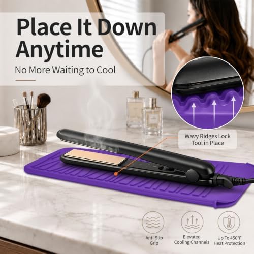 Silicone Heat Resistant Travel Pouch for Straightener, Curling Iron, Flat Iron, Waving Iron and Hot Hair Styling Tools (Purple) 1 Pack - Image 3