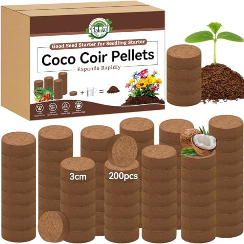Halatool 200 Pcs 30mm Compressed Coco Coir Pellets, Seed Starter Soil by HALATOOL
