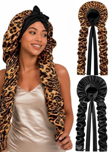 Double Layer Slik Like Satin Bonnet, 33-43" XXL Bonnet for Braids Long Hair by Kemispary