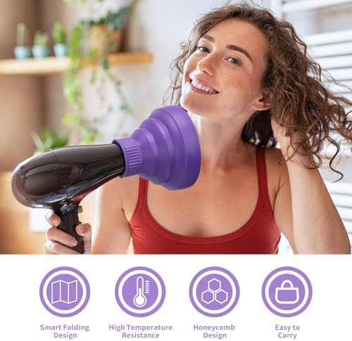 Segbeauty Collapsible Blow Dryer Diffuser, Travel Portable Hair Diffuser for Natural Curly Hair, Professional Lightweight Folding Diffuser Attachment for Dryers Nozzle 1.54 to 1.69 inches Purple - Image 6