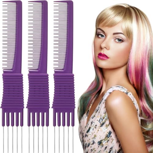Leinuosen 3 Pack Teasing Combs with Metal Pick, Purple by Leinuosen