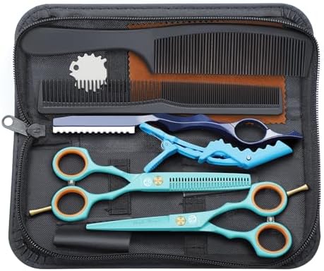 Purple Dragon 5.5 inch Hair Cutting Scissors Set with Razor - Blue by PurpleDragon