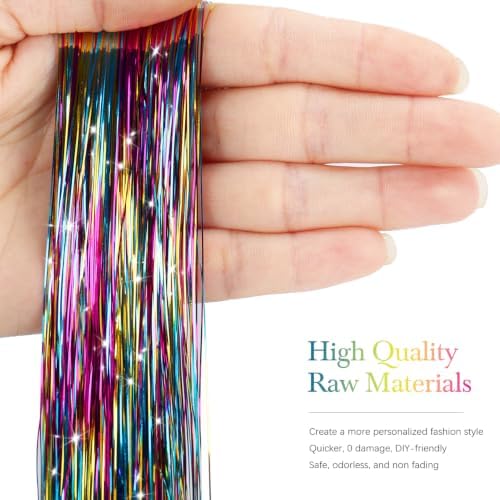 Hair Tinsel 8 Packs 1600 Strands 50 Inch 3 Colors Mix - Image 2