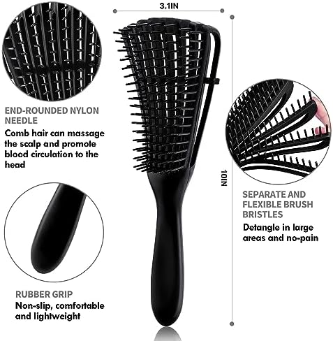 4pcs Curly Hair Brush Set for Adult & Kids Wet or Dry, Detangling Brush for 3/4ABC Hair with Wide Tooth Comb (4, Black) - Image 4
